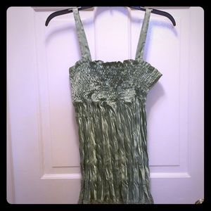 Green satin crinkle tank